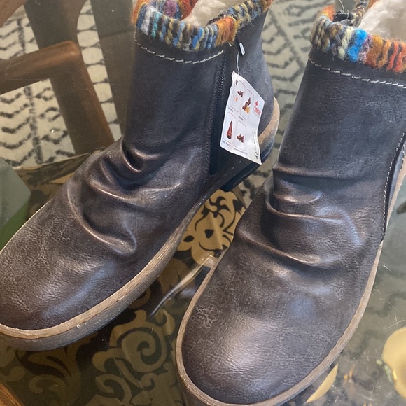 NEW Womens RIEKER Anti-stress Boots. Ankle. Sherpa colored yard cuffs 40/9 Brown - Picture 7 of 10